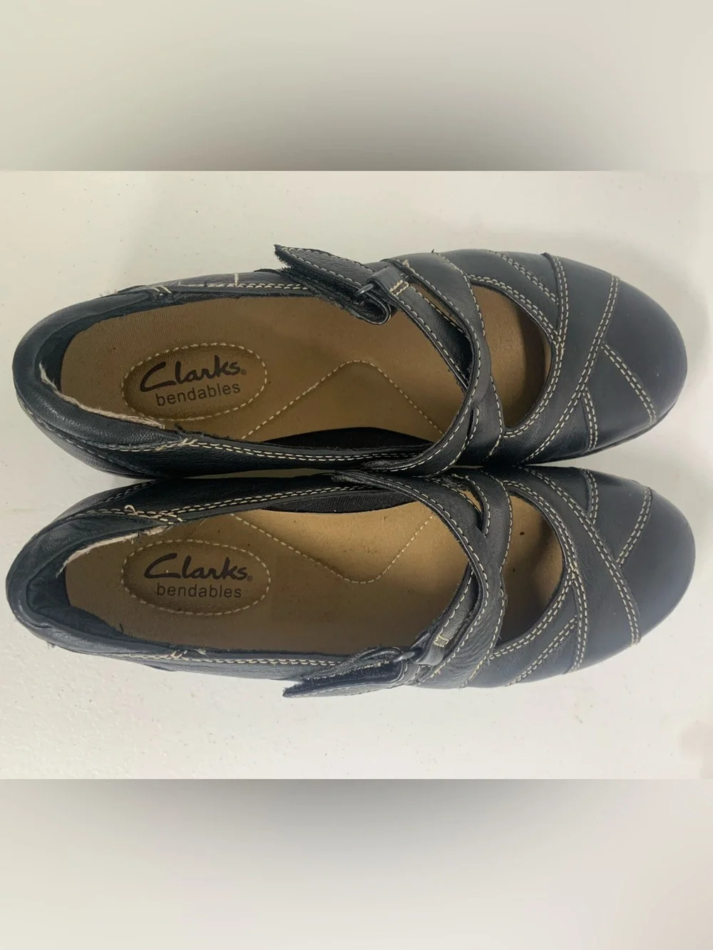 Clarks Women’s Black Leather Strap Mary Jane Comfort Flats Size 7